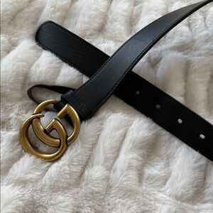 Gucci Black Belt with Gold GG Buckle